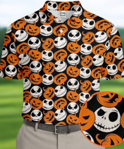 Jack O Lantern Halloween Polo Shirt Spooky Pumpkin Mens Clothes Unique Gift For Him