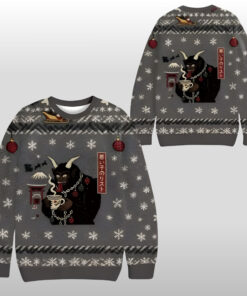 Japanese Gothic Black Cat Ugly Sweater Cute Anime Cat Holiday Clothes Christmas Gifts For Men