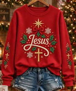 Jesus Christmas Tree Cross Sweatshirt Christian Faith Clothing Religious Gifts For Sister