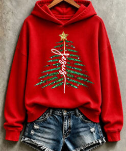 Jesus Christmas Tree Hoodie Christian Holiday Clothing Religious Gifts For Her