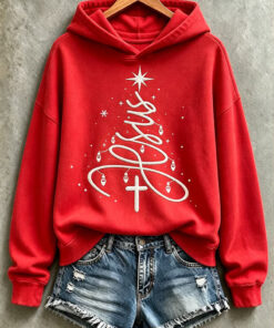 Jesus Christmas Tree Hoodie Christian Womens Clothing Religious Gifts For Her