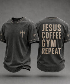 Jesus Coffee Gym Repeat T-Shirt Christian Fitness Merch Meaningful Gifts For Men