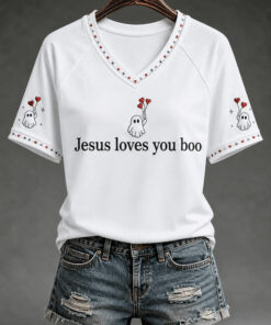 Jesus Loves You Boo V-Neck T-Shirt Christian Womens Apparel Gifts For Her