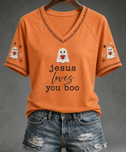 Jesus Loves You Boo V-Neck T-Shirt Christian Womens Clothing Gifts For Mom