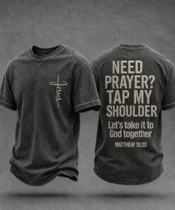 Jesus Need Prayer Tap My Shoulder T-Shirt Let's Take It To God Christian Faith Clothes Gifts