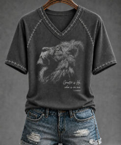 Lion of Judah Women V-Neck T-Shirt Christian Faith Womens Clothing Inspirational Gift For Her
