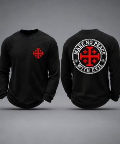 Make No Peace With Evil Long Sleeve Shirt Faith Cross Mens Apparel Nice Christian Gifts