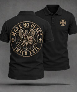 Make No Peace With Evil Polo Shirt Knight Templar Cross Clothes Faith Outfit Gifts For Men