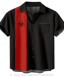 Men Spider Print Contrast Panel Hawaiian Shirt Humorous T Shirt for Men Funny Quotes Shirt - Homegiftaura