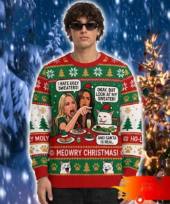 Meowry Christmas Cat Meme Merch Ugly Sweater Apparel Gifts For Husband