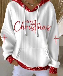 Alternative view of Merry Christmas Hoodie Christian Apparel Religious Cross Mom Gifts