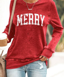 Merry Christmas Long Sleeve Shirt Holiday Womens Apparel Gifts For Mum