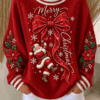 Merry Christmas Red Bow Sweatshirt Big Bow Womens Clothing Xmas Apparel Gift