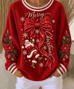 Merry Christmas Red Bow Sweatshirt Big Bow Womens Clothing Xmas Apparel Gift