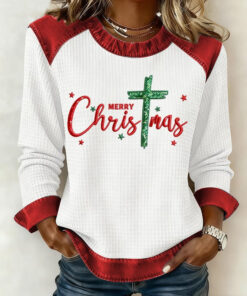 Merry Christmas Sweatshirt Christian Clothes Jesus Cross Outfit Gifts For Her