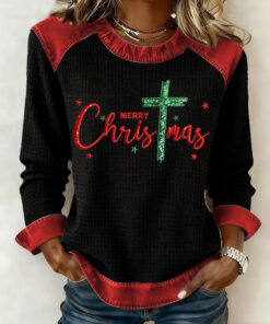 Merry Christmas Sweatshirt Cross Christian Clothing Jesus Gifts For Her
