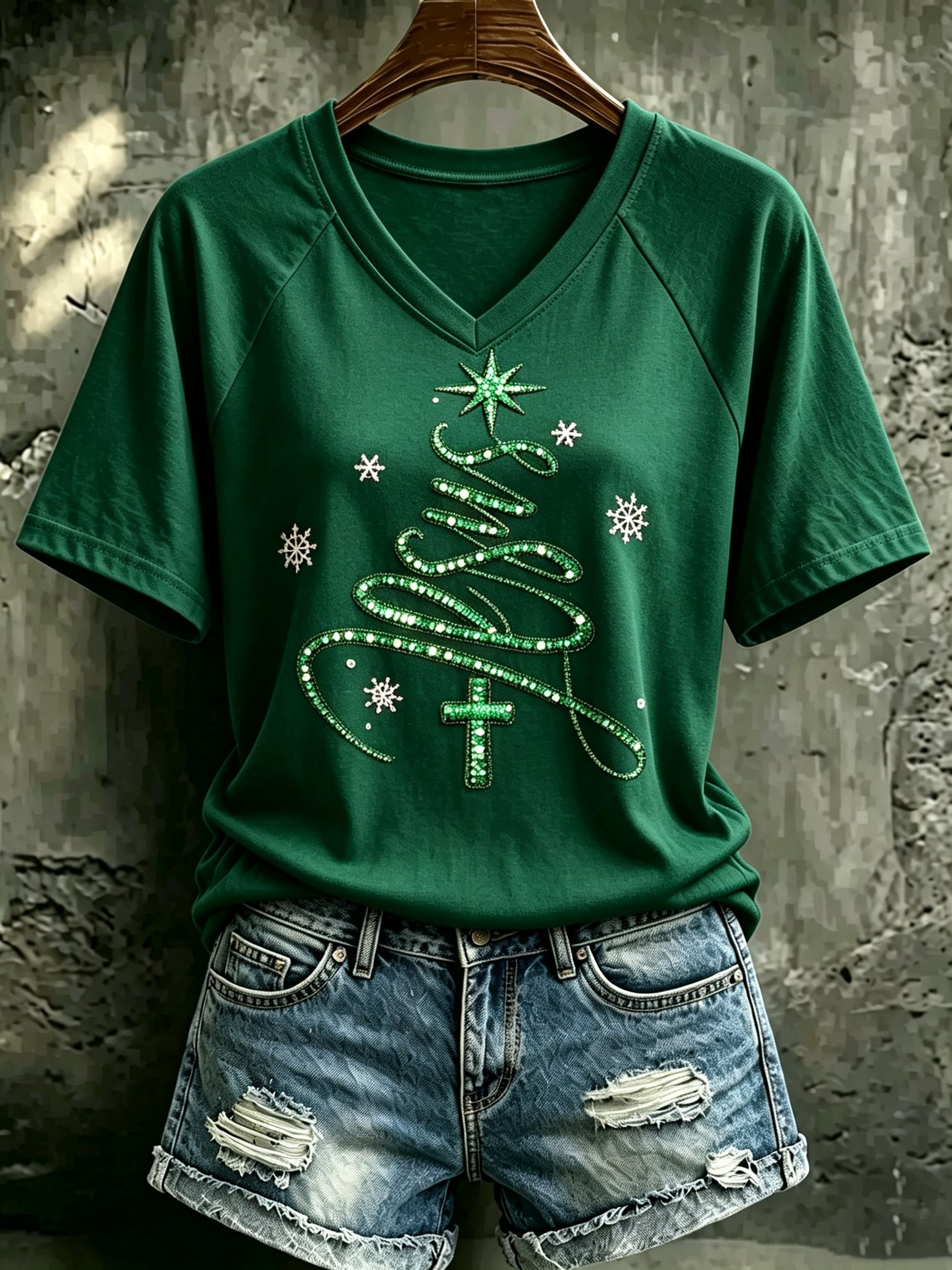 Merry Christmas V-Neck T-Shirt Christian Cross Clothes Religious Gifts For Fan