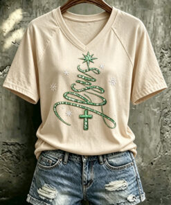 Alternative view of Merry Christmas V-Neck T-Shirt Christian Cross Clothes Religious Gifts For Fan