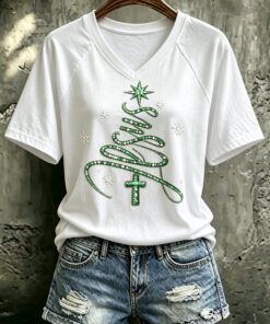 Alternative view of Merry Christmas V-Neck T-Shirt Christian Cross Clothes Religious Gifts For Mom