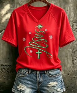 Merry Christmas V-Neck T-Shirt Christian Cross Clothes Religious Gifts For Mom