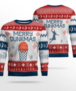 Merry Dunkmas Ugly Christmas Sweater Funny Basketball Holiday Gift For Hoops Fans