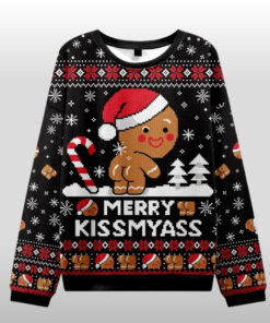 Merry Kissmyass Ugly Sweater Funny Gingerbread Man Holiday Clothing Christmas Gifts