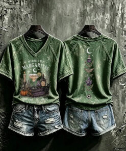 Midnight Margaritas 1693 V-Neck T-Shirt Halloween Witch Apparel Gift For Wife