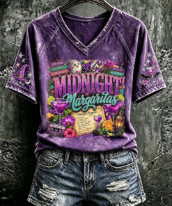 Midnight Margaritas V-Neck T-Shirt Practical Magic Witch Womens Merch Halloween Gifts
