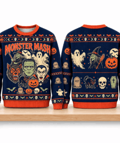 Monster Mash Ugly Sweater Retro Halloween Vampires Holiday Clothing Halloween Gifts