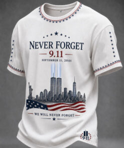 Never Forget 911 Memorial T-Shirt Twin Towers September 11 Merch Patriotic Gifts For Men