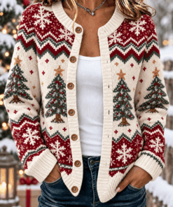 Nordic Fair Isle Christmas Round Neck Cardigan Faith Womens Merch Sister Gifts