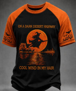 On A Dark Desert Highway Witch T-Shirt Halloween Mens Apparel Spooky Witch Gifts For Him