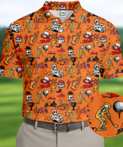 Orange Colorful Horror Character Polo Shirt Cute Spooky Doodle Gilf Merch Halloween Gifts