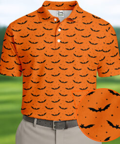 Orange Spooky Bats Halloween Polo Shirt Batman Mens Apparel Spooky Gifts For Men