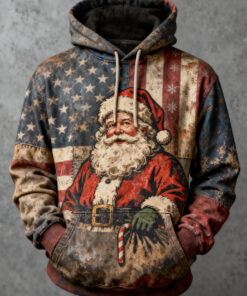 Patriotic Santa Hoodie USA Flag Fourth Of July Christmas Merch Dad Gifts