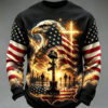 Patriotic US Bald Eagle Long Sleeve Shirt Cross Christian Mens Clothing Gifts For Men