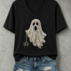 Pearl Ghost V-Neck T-Shirt Halloween Womens Apparel Gift For Girlfriend