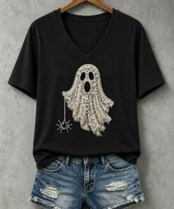 Pearl Ghost V-Neck T-Shirt Halloween Womens Apparel Gift For Girlfriend