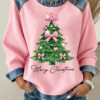 Pink Bow Christmas Tree Sweatshirt Faith Womens Apparel Gifts For Her