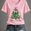 Pink Bow Christmas Tree V-Neck T-Shirt Xmas Womens Apparel Gifts For Her