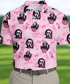 Pink Cute Ghostface Halloween Polo Shirt Goth Ghost Mens Apparel Gifts For My Friend