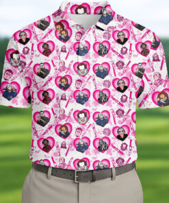 Pink Horror Character Polo Shirt Spooky Slashing Mens Merch Unique Halloween Gift