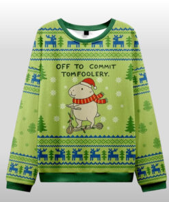 Polar Bear Off To Commit Tomfoolery Ugly Sweater Christmas Mens Clothing Gifts For Dad