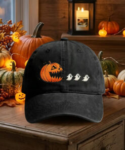 Pumpkin Pac Man Halloween Hat Ghost Eater Mens Cap Gothic Fall Festival Gift