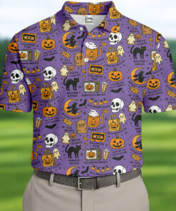 Purple Pumpkin Beer Halloween Golf Shirt Skull Black Cat Mens Clothing Spooky Gifts For Him