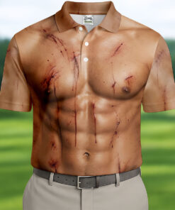 Realistic Muscle Body Halloween Polo Shirt Funny Zombie Six Pack Mens Clothing