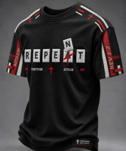 Repeat Turn To Him Acts 2 38 Rev 2 2 Repent Believe T-Shirt Christian Faith Clothes Gifts