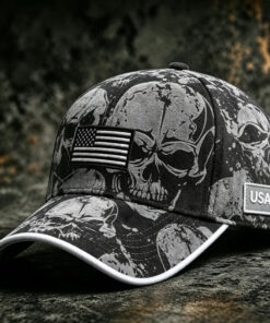 Retro Dark Style Skull Baseball Hat American Flag Tactical Cap Patriotic Veteran Gifts