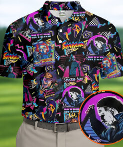 Retro Halloween Horror Character Polo Shirt Hawaiian Mens Apparel Gifts For Friend