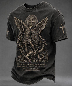 Saint Michael T-Shirt Christian Warrior Mens Apparel Religious Gift Ideas For Men